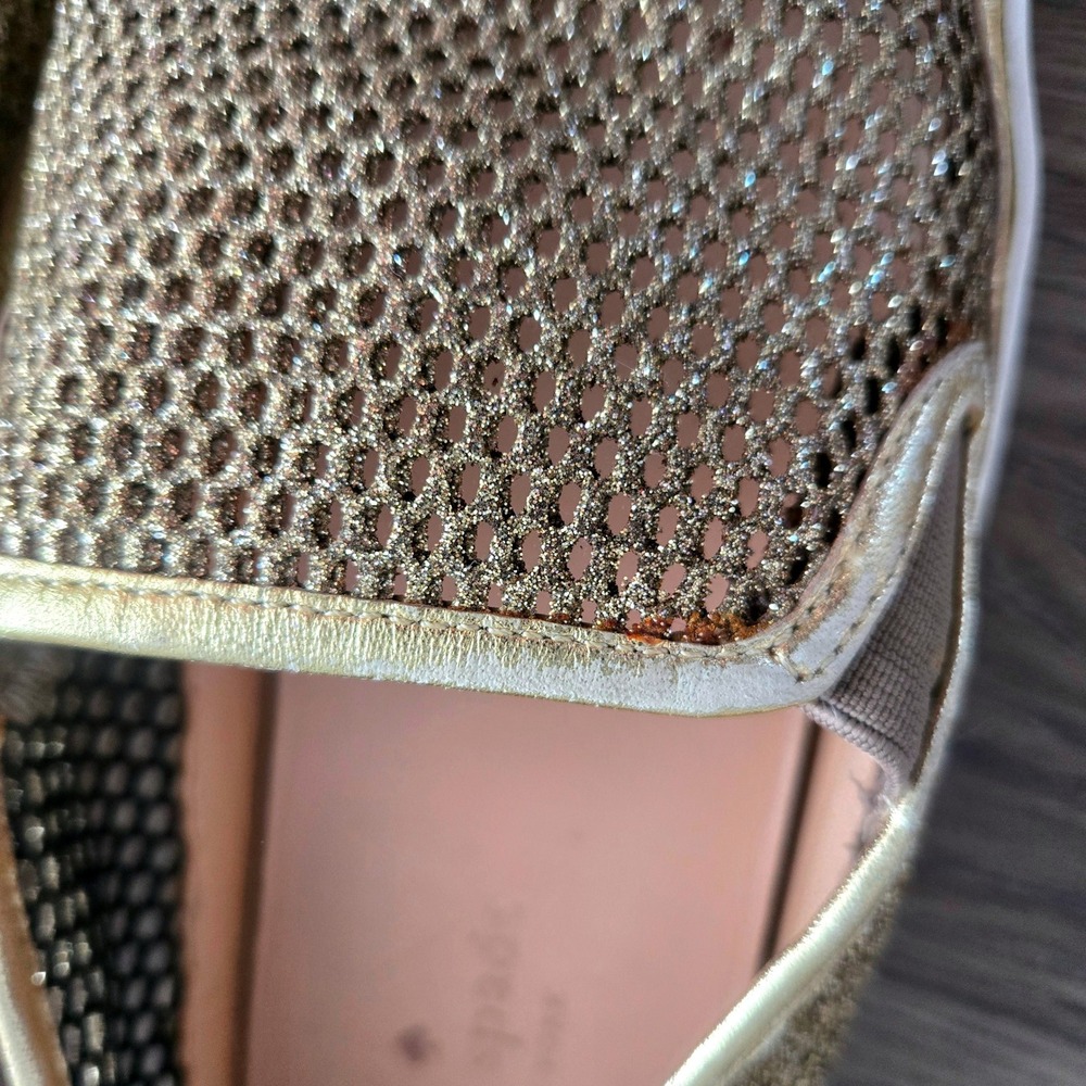 Kate Spade Sallie Gold Glitter Mesh Slip‎ On Sneakers Metallic Leather Size 10 - Picture 7 of 11